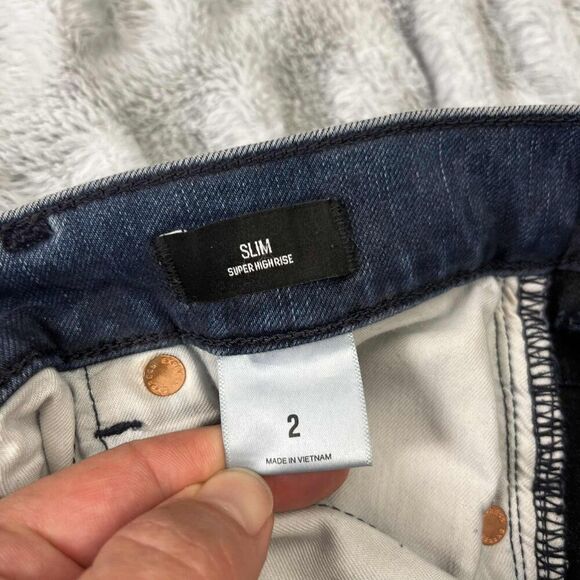 Express Jeans Womens 2 Blue Super High Rise Slim Ankle Medium Wash Stretch Denim - Picture 6 of 10